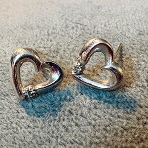 Kay Jewelers Silver Heart Stud Earrings with Clear Accents